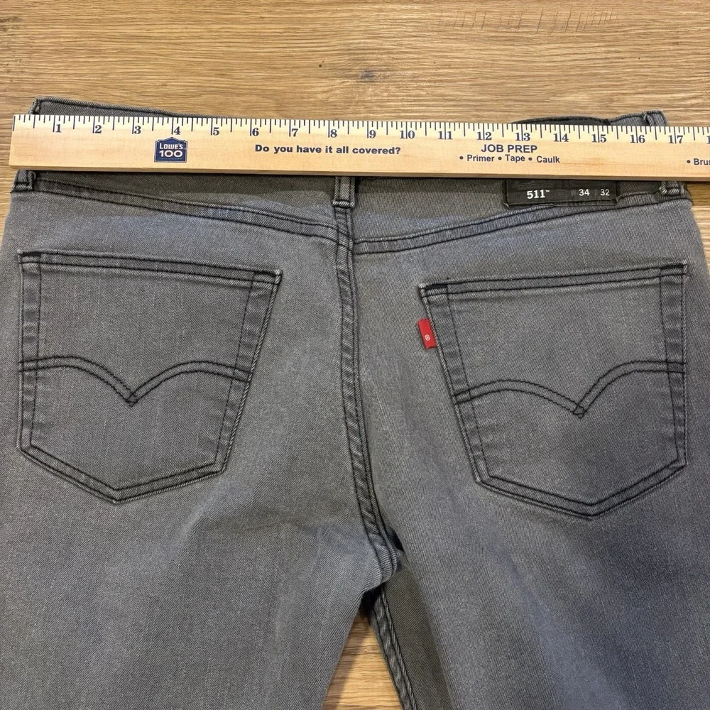 Levi's 511 Mens Jeans 34x32 Faded Light Grey Black Stitching Excellent Condition